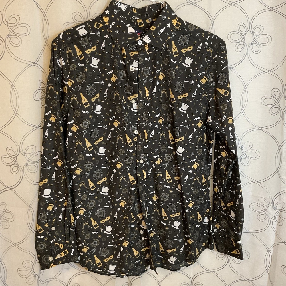 Men's Simon Banks Size Medium (15.5) Black New Years Eve Shirt Button Up